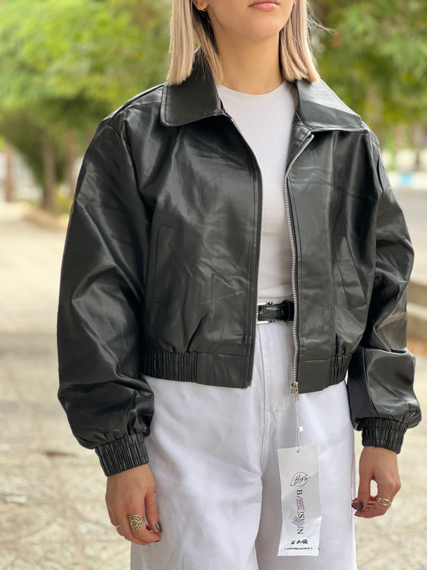 بامبر جکت چرم یقه دار